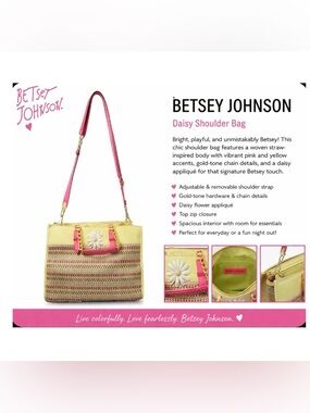 Betsey Johnson Daisy Straw Shoulder Bag Pink Yellow Woven Purse